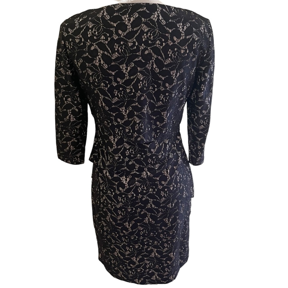 Tahari ASL Black Floral Lace with Cream Lining Tiered "Tracey" Sheath Dress - Picture 10 of 12